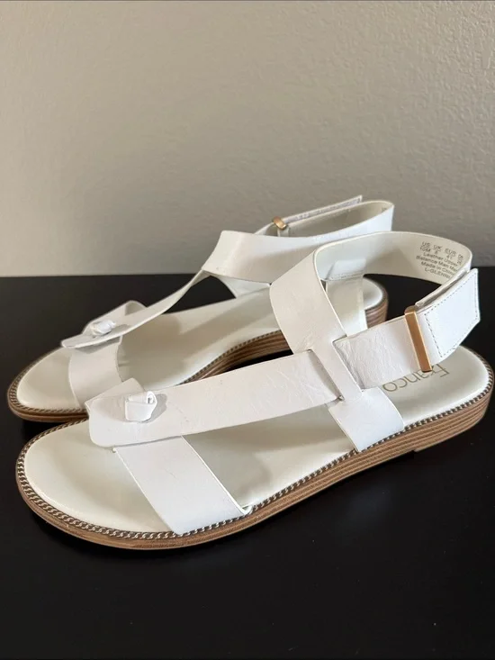 Franco Sarto Glenni White Leather T-Strap Sandals