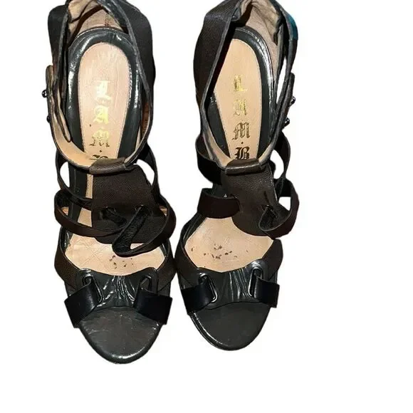 L.A.M.B. Black Strappy High-Heel Sandals