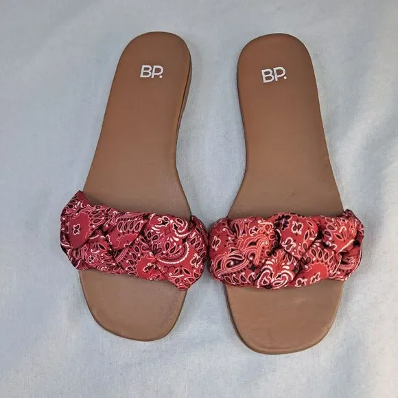 BP. Santos2 Women's Slide Sandals Size 8.5 Red Bandana Braided