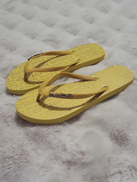 Bebe Samirah Rhinestone Yellow Flip Flops