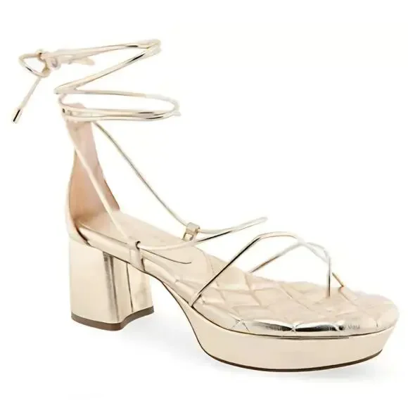 Aerosoles Caramia Sandals Womens 10 Soft Gold Metallic Platform Block Heel NWT