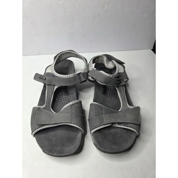 Propet‎ W0605 Womens Grey Leather Adjustable Walking Sandals Size 11 M(B)