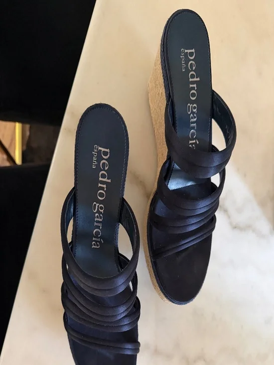 Pedro Garcia navy silk platform wedge