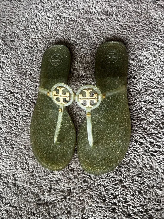 Tory Burch Mini Miller Jelly Thong Sandals Flat Size 8.5 Gold Glitter Flip Flops