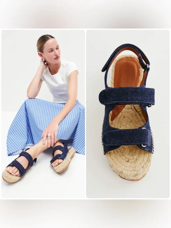 New! Reformation Trinity Sport Dark Blue Denim Espadrille Platform Sandals 💙 9