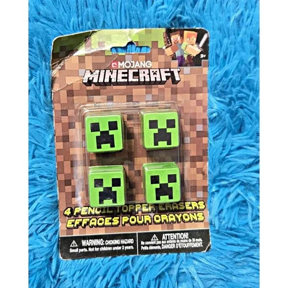 Unique Minecraft Creeper Pencil Topper Erasers 4 Pack Party Favors
