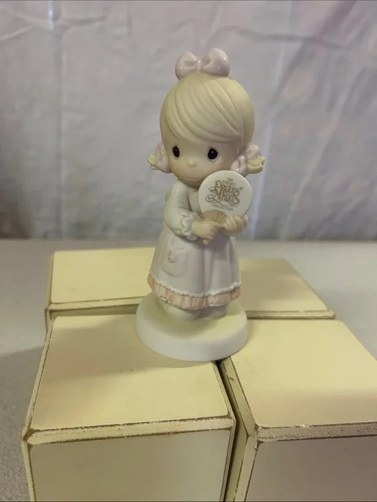 Precious Moments Ivory and Pale Pink Girl Figurine - Collectible Party Accent