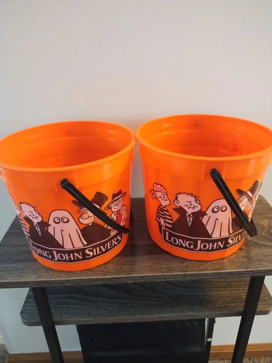 Vintage Long John Silvers Orange Halloween Candy Buckets - Set of 2