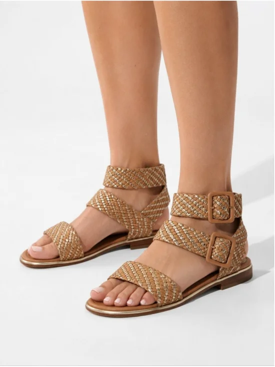 Donald J Pliner Gold Tan Woven Leather Gladiator Sandals Size 6M
