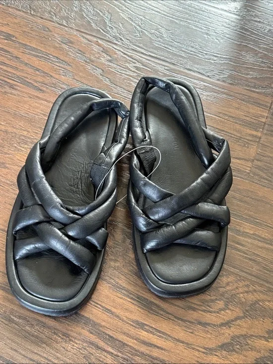 275 Central Black Leather Braided Slide Sandals