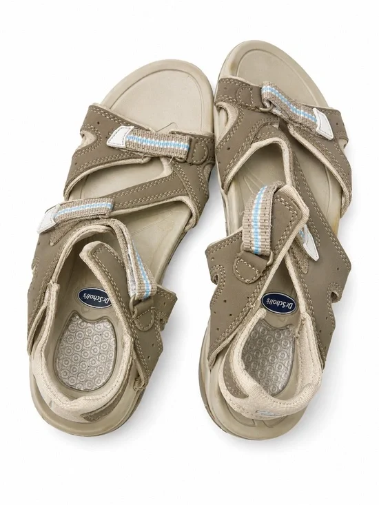 Dr. Scholl's Taupe Adjustable Comfort Sandals with Light Blue Accents