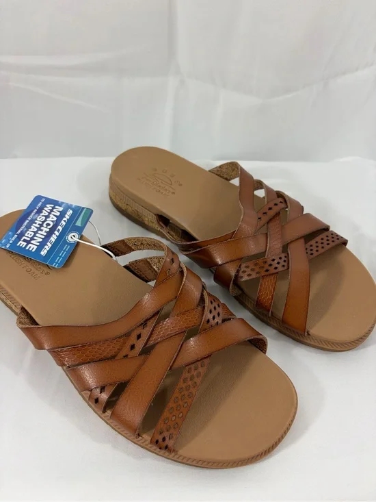 💐NWT BOBS from Skechers Brown Faux Leather Slide Sandals