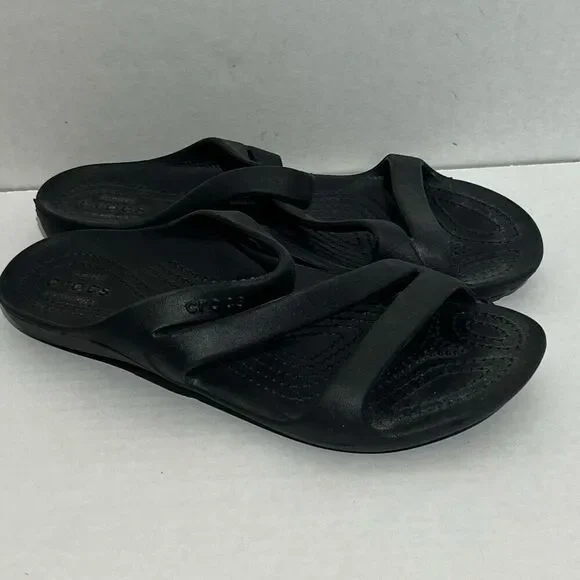 Crocs Women's Black Rubber Kadee II Iconic Comfort Slip On Strappy Sandal Size 7