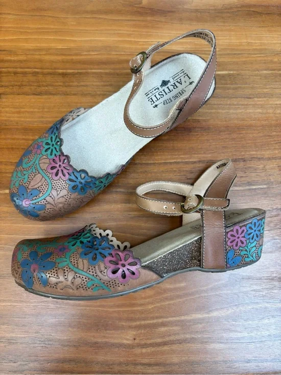 Spring Step L’artiste Aahna Sandals Closed Toe Hand Painted 8 7.5