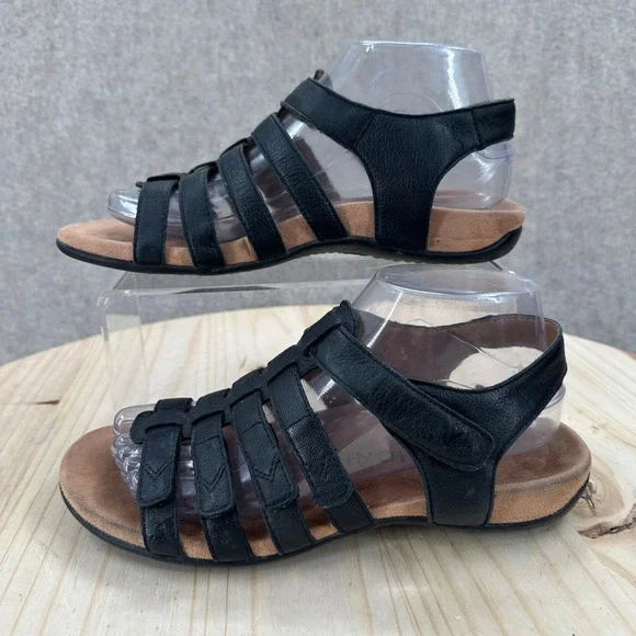 Vionic Harissa Sandals Womens 7 Black Leather Multi Strap Orthotic Gladiator