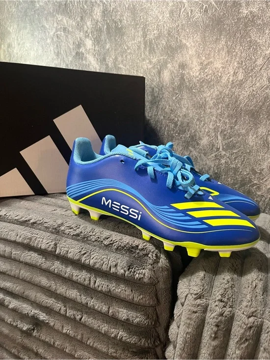 adidas Blue and Neon Yellow Messi Kids Soccer Cleats unisex 5