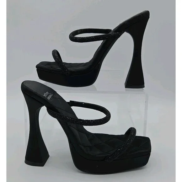 Jeffrey Campbell Movie Platform Heel Sandals Size 6.5 Black Sparkle Y2K Slides
