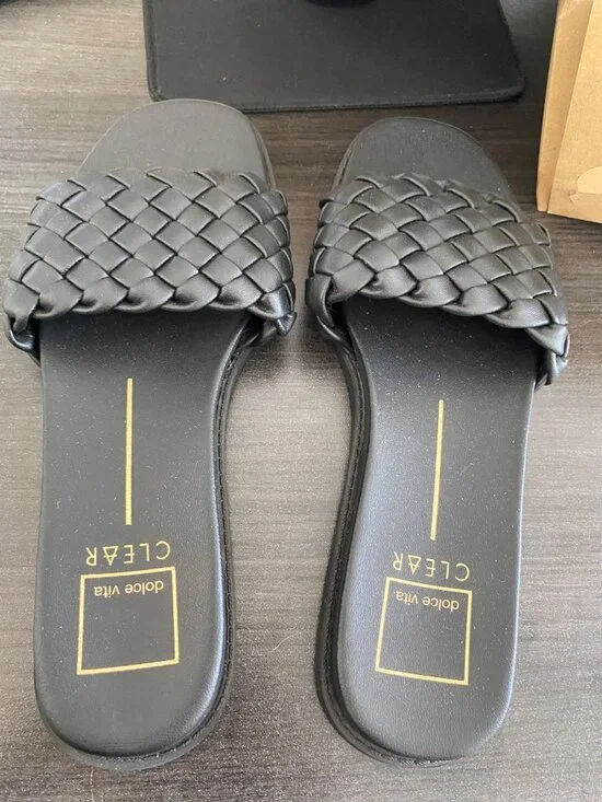 Dolce Vita Womens Grazie Braided Slide Flat Sandals Black Size 9M Defected