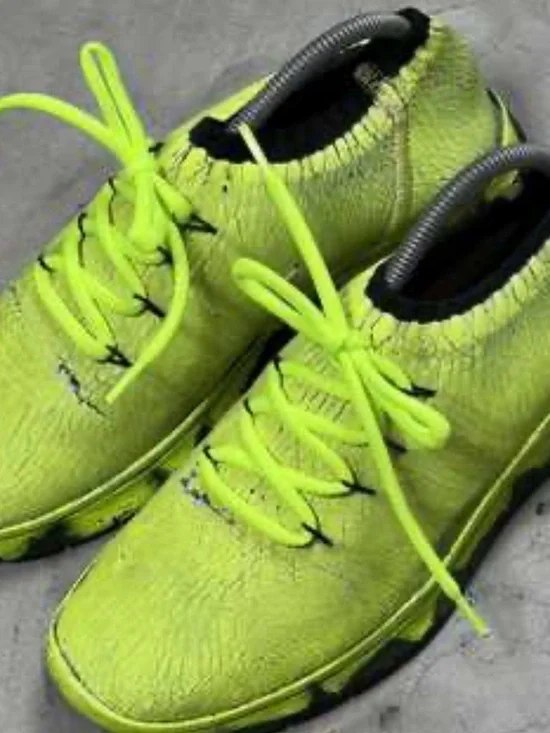 Maison Margiela Neon Green Cracked Paint Sneakers - Lightweight Lace-Up
