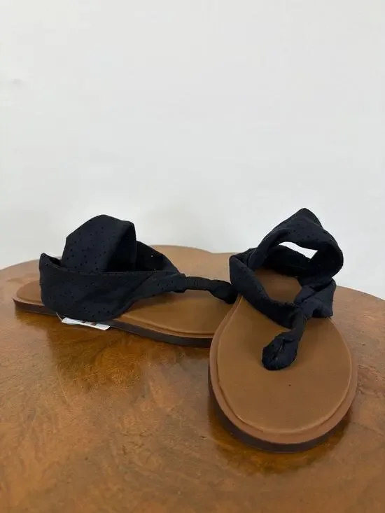 NWT Sanuk Yoga Devine Black Perforated Strap Sling Sandals Flip Flops Size 10