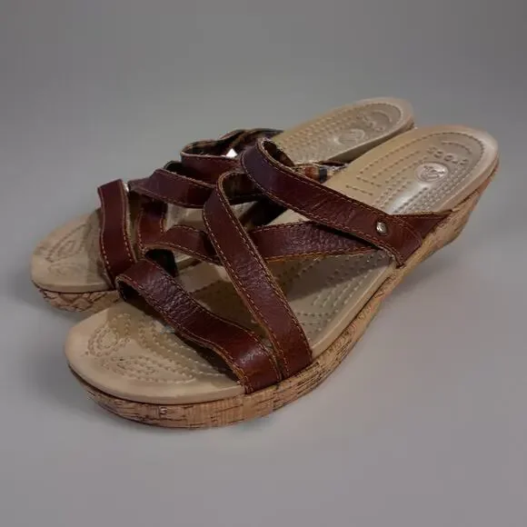 Womens Crocs A-Leigh size 9 Strappy Cork Wedge Sandals