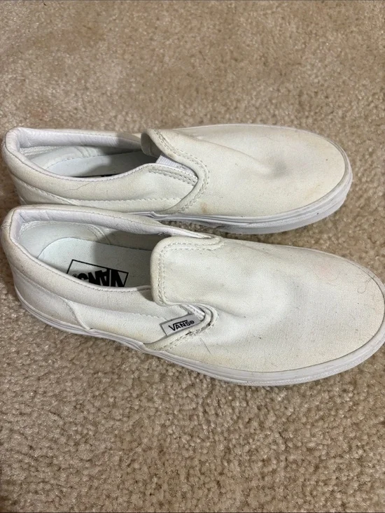 Vans Kids White Canvas Slip-On Sneakers