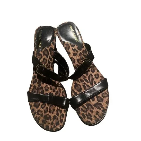 Nine West size 8.5 medium leopard sandals with low heel excellent  condition