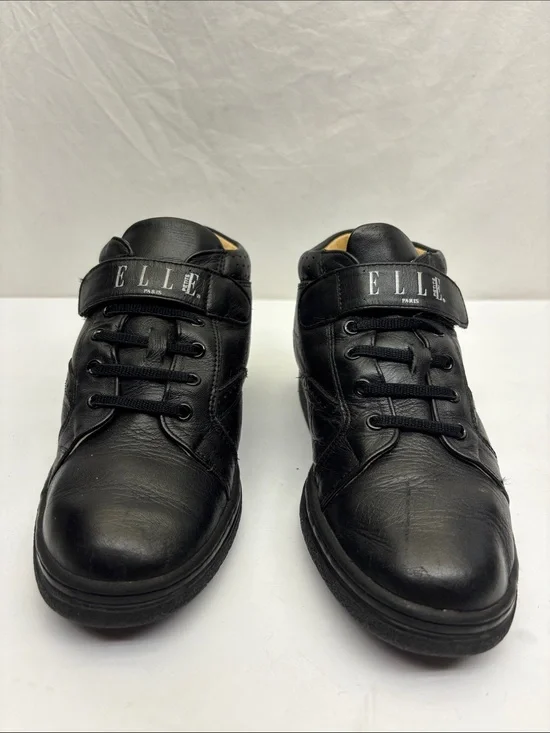 ELLE Paris Kid’s Black Leather Lace-Up Sneakers, SZ 3 little boy, box 74