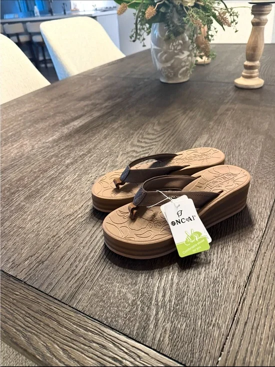 ONCAI Women's Brown Wedge Thong Sandals - Comfortable Everyday Platform