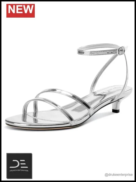 Women's Kitten Heel Strappy Sandals Open Toe Ankle Strap Dress Shoes Faux