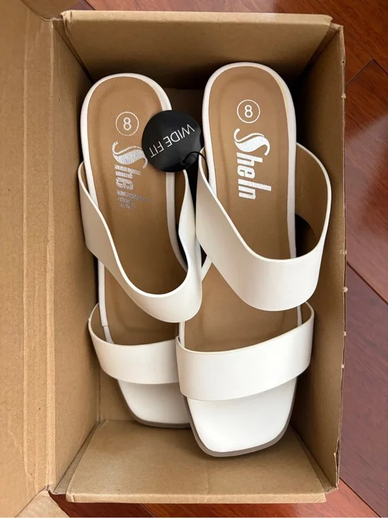 White Double-Strap Wide-Fit Block Heels