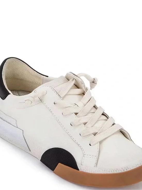 Dolce Vita Women’s Zina White Leather Sneaker w/Black Heel & Silver Highlights