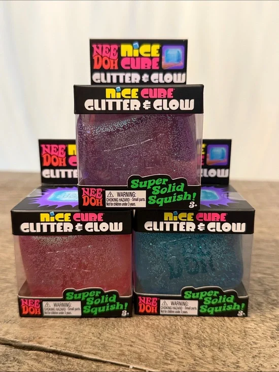 Needoh Nice Cube Glitter & Glow - Purple Glitter Squish Toy Schylling Bulk Set 3