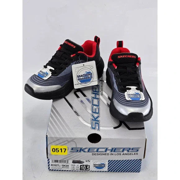 Skechers Microspec Advance Revconix Kids 10.5 Black Silver Red - New