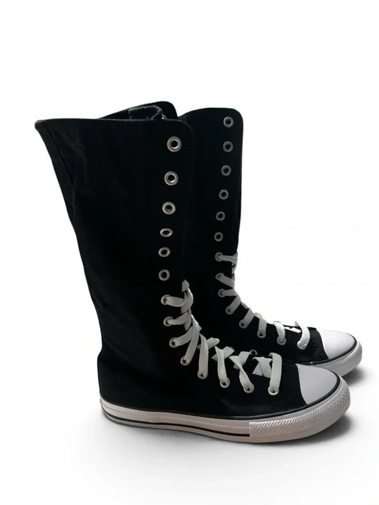 Converse All Star Black High-Top Canvas Knee Boots with White Trim Size 3
