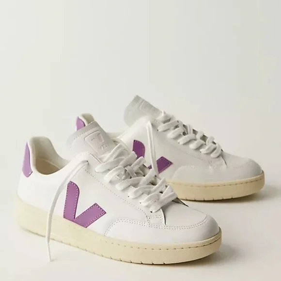 Veja V-12 Size 8 New White and Purple Sneakers Classic Design free People