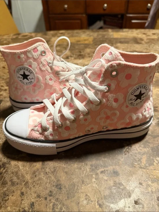 Converse Pink and White Floral High Top Sneakers