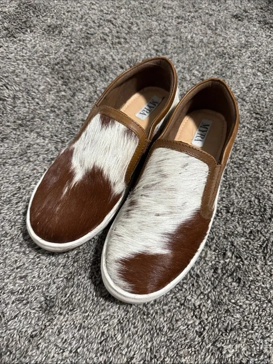 Myra Brown & White Cowhide Slip-On Sneakers