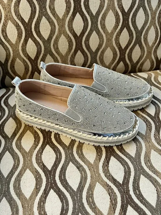 Azalea Wang Brittany Silver Slip On Sneakers NIB W9