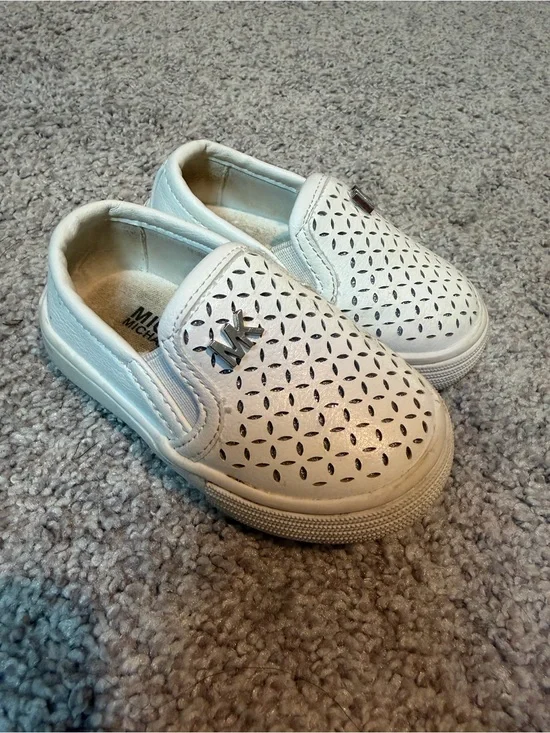 Michael Kors Baby White Perforated Slip-On Sneakers with Silver MK Accent