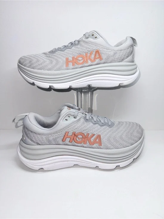 HOKA GAVIOTA 5 Women’s Light Gray Sneakers with Coral Logo