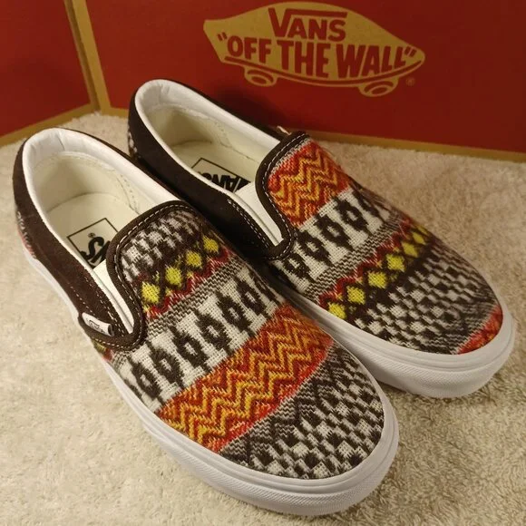 Vans Men's 4.5/Women's 6 Slip On Fair Isle Brown Woven Textile VN0A5JMHBF