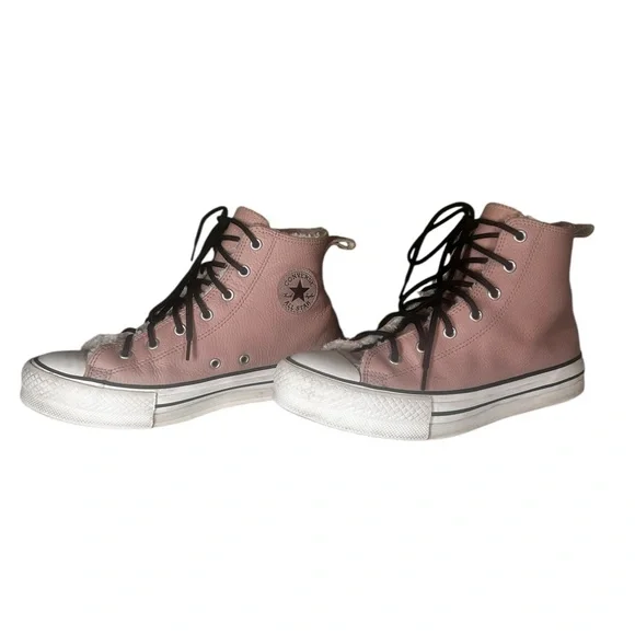 Converse Chuck Taylor Eva Lift High-Top Sneakers pink Sherpa lining size 8