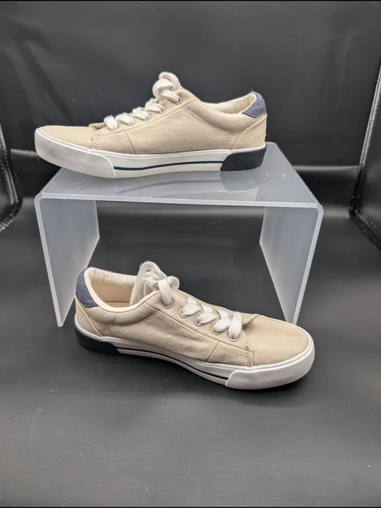 Polo by Ralph Lauren Kids Canvas Sneakers in Beige and Navy Heel