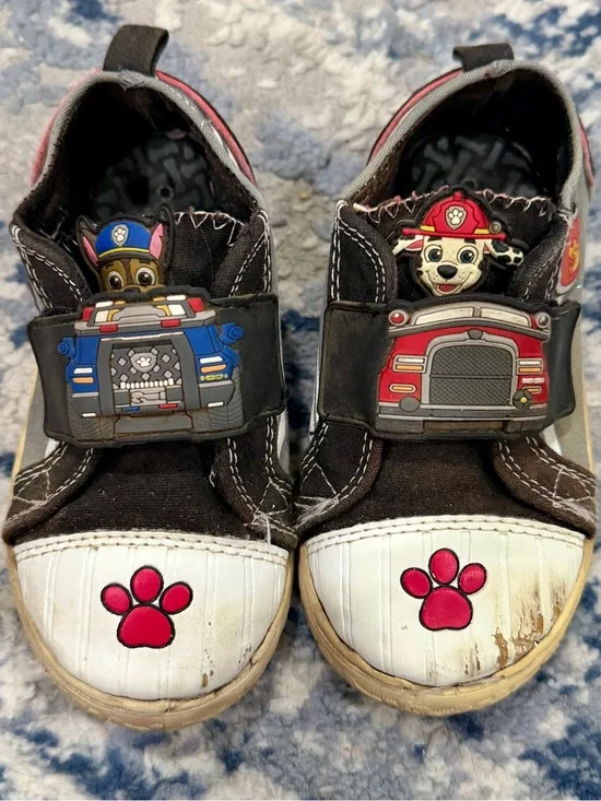 Paw Patrol Kids Black Sneakers with White Toecaps and Red Paw Accents