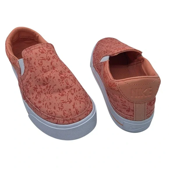 Nike Court Legacy Slip On Print Women's Size 5 Coral Pink Shoes‎ CZ1752-800 Low