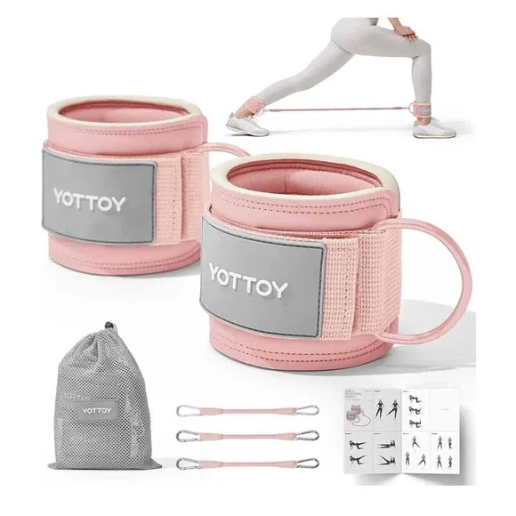 YOTTOY Ankle Resistance Bands with Cuffs, Adjustable Ankle Straps for Leg Pink