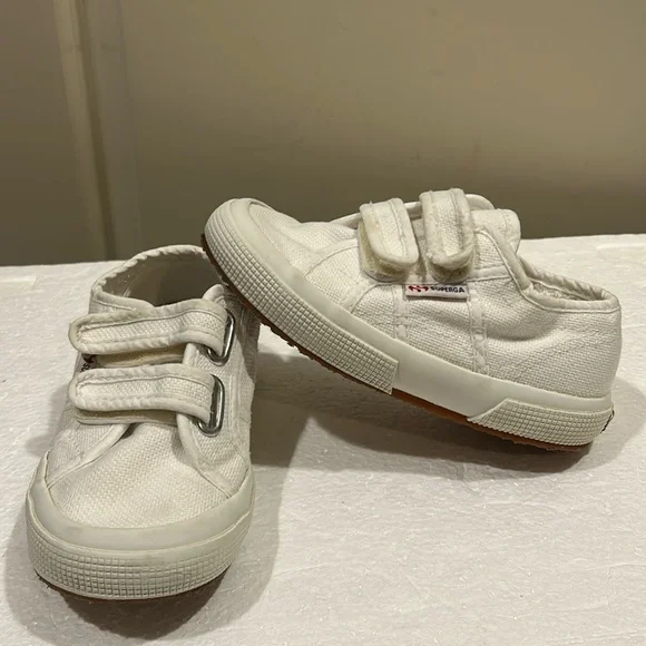Superga kids unisex canvas hook & loop fastener Sneakers size 10.5 white