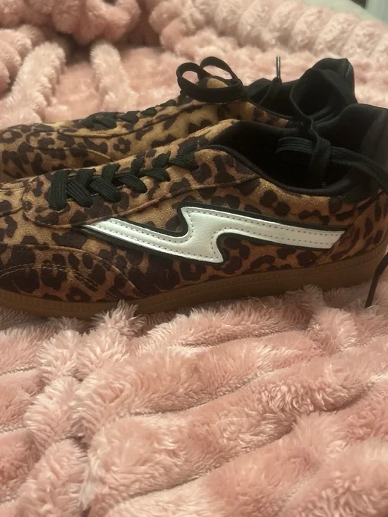 Leopard Print Lace-Up Women's Sneakers - Brown