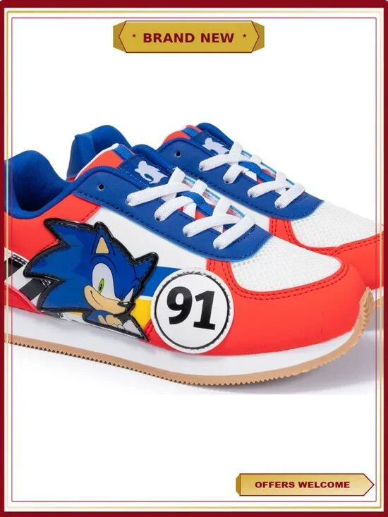 Sonic Boys Athletic Runner Sneakers Mesh PU Lace Up